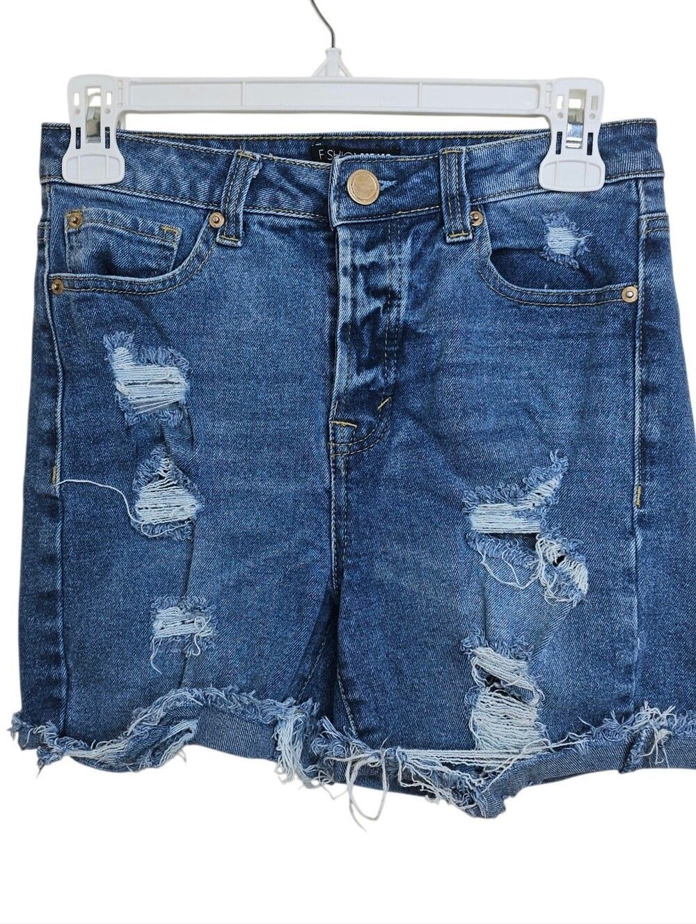 Fashion Nova Distressed Button Fly Frayed Hem High Rise Denim Shorts Size 5
